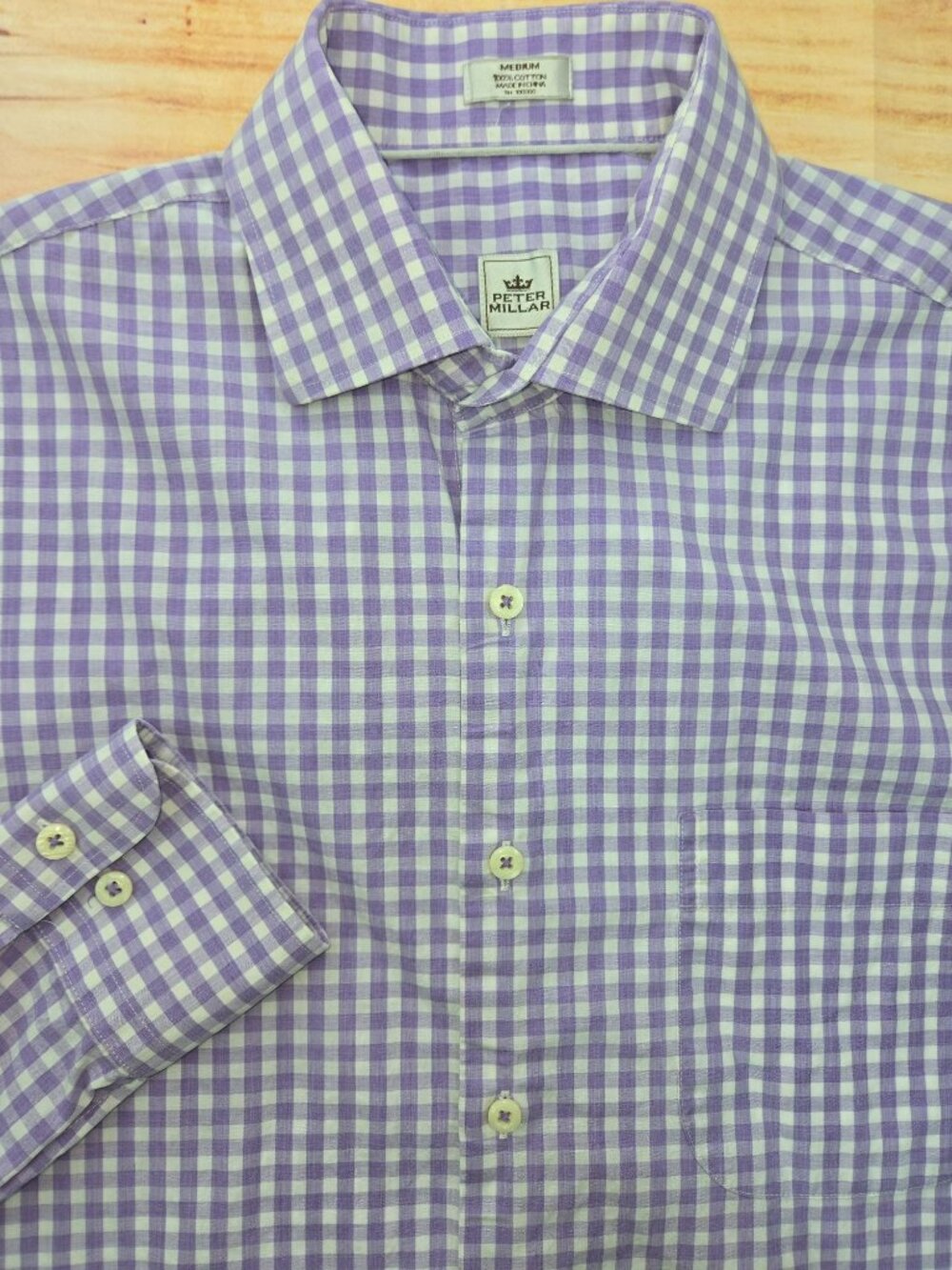Peter Millar Mens Classic Fit Purple Check Dress Shirt Medium